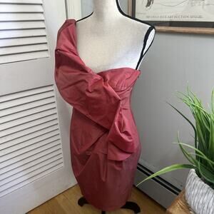 Roberto Rodriguez Dress 10 Red One Shoulder Ruffle Cocktail Avant Garde Wedding